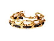 U7 Women s 18K Gold Plated Bracelet Black White Leather Chain Bracelets Length 9 Width 0.8 Fancy Jewelry for Women