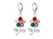 U7 Cute Flower Shpaed Dangle Earrings Multicolor Zirconia Inlaid Platinum Plated 18K Gold Plated Drop Earring Fashion Jewelry for Women