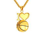 U7 Basketball Pendant Necklaces I Love Basketball Pendants Stainless Steel Yellow Gold Plated Wheat Chain Cool Sport Pendants Necklace Fashion Jewelry for Men