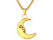 U7 Moonface Pendant Necklace Stainless Steel Yellow Gold Plated Cute Pendants Wheat Chain Fashion Jewelry for Women