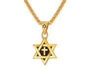 U7 Star of David Juif Pendant Necklace Cross Pattern Stainless Steel Yellow Gold Plated Wheat Chain Religious Neckalces Fashion Jewelry for Men or Women
