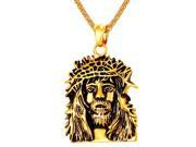 U7 Jesus Piece Head Pendant Necklace Stainless Steel Yellow Gold Plated Wheat Chain Catholic Pendants Fashion Jewelry for Men