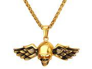 U7 Skull With Wings Pendant Necklace Stainless Steel Yellow Gold Plated Punk Style Wheat Chain Pendants Necklaces Fashion Jewelry for Men or Women