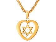 U7 Heart Shaped David Star Stainless Steel Gold Plated Juif Pendants Wheat Chain Religious Necklaces Fashion Jewelry for Men or Women