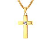 U7 Cross Pendant Necklace Cubic Zirconia Inlaid Stainless Steel Gold Plated Wheat Chain Catholic Cross Pendants Fashion Jewelry for Men