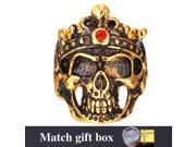 U7 Biker Rings Skull Band Ring Punk Style Stainless Steel Gold Plated Red Zirconia Inlaid Cool Accessories Fashion Jewelry for Men or Women