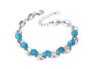 U7 Oval Blue Turquoise Inlaid Link Chain Bracelet Platinum Yellow Gold Plated Chain Bracelets Length 7.5 Width 0.3 Fashion Jewelry for Women