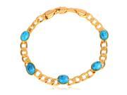 U7 Blue Turquoise Curb Chain Bracelets Yellow Gold Plated Length 8 Width 0.3 Vintage Style Fashion Jewelry for Women