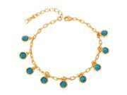 U7 Round Blue Turquoise Charms Bracelet Yellow Gold Plated Link Chain Bracelets Length 7.5 Fashion Jewelry for Women