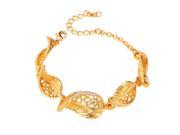 U7 Leaf Charms Bracelet Yellow Gold Plated Shiny Austrian Rhinestone Inlaid Hollow Bracelets Fashion Jewelry for Women