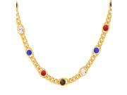 U7 Multicolor Stone Inlaid Chain Necklace Yellow Gold Plated Curb Chains Necklaces Length 22 Width 0.3 Fashion Jewelry