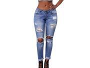 Burvogue Women s Blue Denim Jeans Skinny Distressed Pants