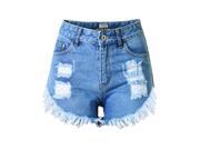 Burvogue Women s Blue High Waist Retro Ripped Hole Denim Shorts Jeans