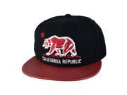 Decky California Republic Snapback Hat Cap Black Red Leather Visor