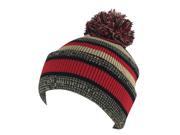 Mens Women 3552V Stripe Cuff Knit Pom Beanie Hat by CapRobot Red Black Beige