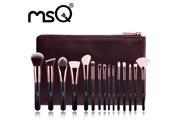 MSQ 15pcs Rose Gold Makeup Brush Set Animal Hair And Synthetic Hair With PU Leather Case