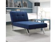 Layton Chaise Lounge Sofa Sectional in Premium Linen Available in Navy and Tan with Slanted Chrome Legs Chaise Navy