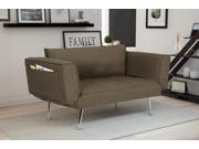 Premium Gray Futon sofa Sleeper Couch with Twill Fabric Chrome Legs Adjustable Armrests w Magazine Storage