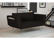 Premium Black Futon sofa Sleeper Couch with Twill Fabric Chrome Legs Adjustable Armrests w Magazine Storage