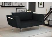 Premium Navy Futon sofa Sleeper Couch with Twill Fabric Chrome Legs Adjustable Armrests w Magazine Storage