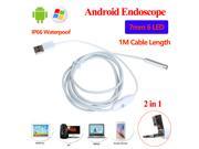 2 in 1 USB 7mm Android Endoscope OTG Endoscope Waterproof Borescopes Inspection HD Camera with 6 LED For Android Windows