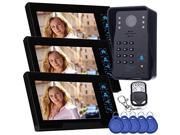Blueskysea 1 Camera and 3pcs 7 HD 800480 TFT LCD Monitor Wired Video Audio Intercom Doorbell Video Door Phone Bell Access Control for Home Security System