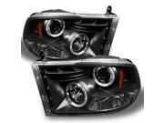 Dodge Ram Pickup Truck Black Bezel Dual Halo Ring LED Projector Headlights Replacement Left Right