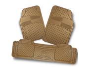 All Weather Heavy Duty Ver.2 Metal Style Beige Car Interior Front Rear Floor Mats 3 Pcs Liner