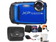 Fujifilm FinePix XP90 16 MP Waterproof Digital Camera Blue 32GB Memory Card Wallet Reader Camera Case Floating Strap Dust Blower 5pc Cleaning K