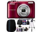Nikon COOLPIX A10 16.1 MP Compact Digital Camera Red 32GB Accessory Kit International Version