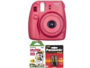Fujifilm Instax Mini 8 Film Camera Raspberry + 20 Film + 2 Extra AA Batteries