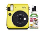 Fujifilm Instax Mini 70 Instant Film Camera (Yellow)  + 20 Film + Cleaning Kit