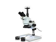 Vision Scientific Trinocular Zoom Stereo Microscope 10x WF Eyepiece 3.5x—90x Magnification 0.5x 2x Aux Lens Pillar Stand w Large Base 144 LED Four Zone