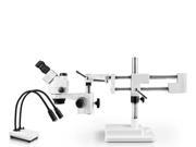 Vision Scientific Trinocular Zoom Stereo Microscope 10x Widefield Eyepiece 0.7x—4.5x Zoom Range 7x—45x Magnification Range Double Arm Boom Stand LED Goosen