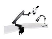 Vision Scientific Trinocular Zoom Stereo Microscope 10x WF Eyepiece 0.7x—4.5x Zoom Range 7x—45x Magnification Range Articulating Arm Clamp Stand LED Goosen