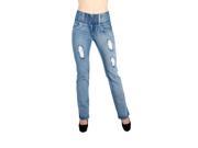 Style 0805 Woman’s Plus Size Fashionable Butt Lift Ripped Straight Leg Jeans in Washed Light Blue Size 16