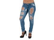 BR7 77702S– Low Waist Butt Lifting Destroyed Ripped Boyfriend Skinny Jeans in Light Blue Size 7