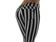 6065X – VIP Women’s Plus Size Black White Striped 5 Pockets Classic Skinny Jeans Size 18