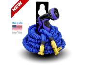 World s Strongest Expandable Garden Hose Set with MADE IN USA inner tube material FREE with 9 Settings Hose Nozzle Hose Holder 25 ft Blue