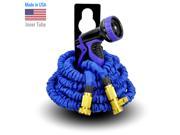 World s Strongest Expandable Garden Hose Set with MADE IN USA inner tube material FREE 9 Settings Hose Nozzle Hose Holder 100 ft Blue