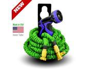 World s Strongest Expandable Garden Hose Set with MADE IN USA inner tube material FREE Hose Nozzle Hose Holder 100 ft Green