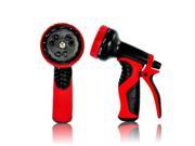 Top Rated Garden Hose Nozzle with 9 Adjustable Spray Settings Red