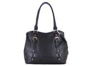 Pop Fashion Womens Casual Trendy Double Buckle Purse Handbag Tote Bag Black