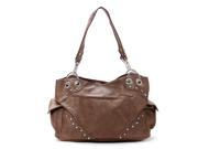 Pop Fashion Womens Universal Trendy Studded Slack Purse Handbag Tote Bag Dark Brown