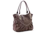 Pop Fashion Womens Everyday Universal Pleated Stud Purse Handbag Tote Bag Brown