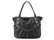 Pop Fashion Womens Everyday Universal Pleated Stud Purse Handbag Tote Bag Black