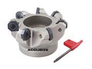 AccusizeTools 4 x 1.5 7 Flute 45° Indexable Face Mill for Octagonal Double Side 16 Cutting Edge Insert