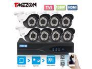 Tmezon HD TVI 1080P CCTV Security Systen 8 Channel TVI Recorder 8x 2.0MP 2MP High Resolution Bullet TVI Camera Day Night Indoor Outdoor