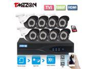 TMEZON 8 Channel 1080P HD TVI DVR Recorder with 8xHD 2.0MP 1920x1080 Outdoor Fixed Security Cameras System with 2TB HDD Hard Drive Included