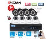 TMEZON 8 Channel 1080P HD TVI DVR Recorder with 4xHD Bullet and 4 Dome 2.0MP 19201080 Outdoor Security Cameras System With 2TB Hard Drive